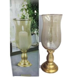 Hurricane lamp gold glass shade candleholder